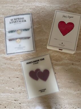 Sezane Red Heart Keychain, Ribbon Charm Bracelets, Patch- Set of 3